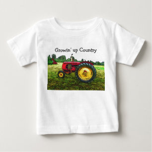 T-shirt Pour Bébé Tracteur rouge et jaune de ferme