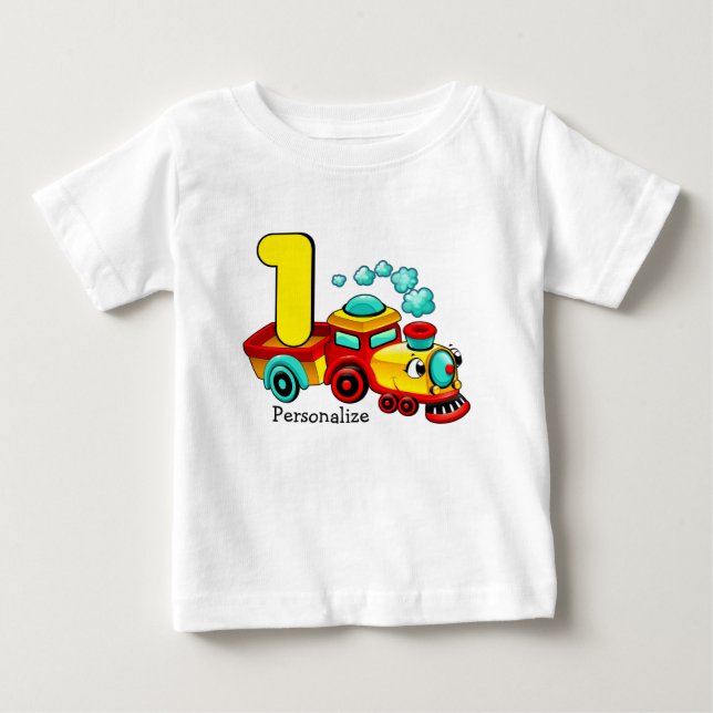 T-shirt Pour Bébé Train 1er anniversaire personnalisé (Devant)