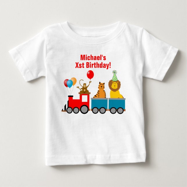 T-shirt Pour Bébé Train animal de lion d'anniversaire de garçon de (Devant)