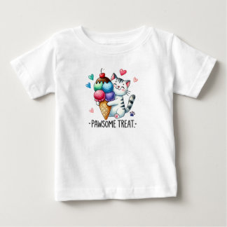 T-shirt Pour Bébé Traite Pawsome, Chat Crème Glace, Cute Kitten Art