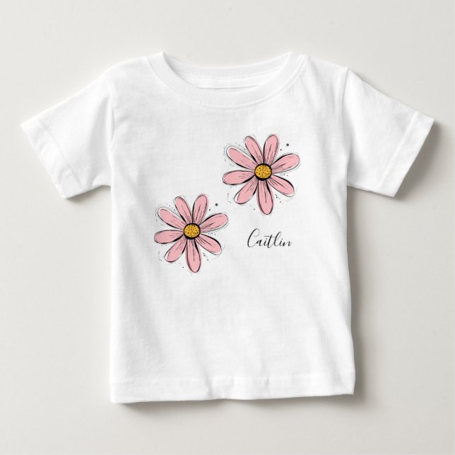 T-shirt Pour Bébé Trending Daisy Blush rose inky art (Devant)