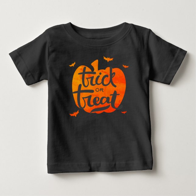 T-shirt Pour Bébé Trick ou traiter Citrouille Halloween Toddler (Devant)