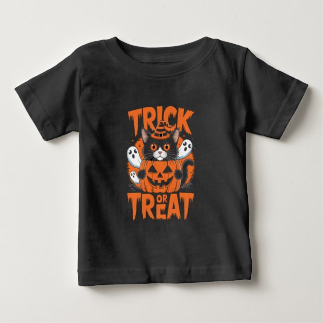 T-shirt Pour Bébé Tricoter ou traiter Halloween (Devant)