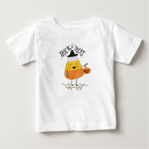 T-shirt Pour Bébé Tricoter ou traiter l'Halloween du maïs bonbon B