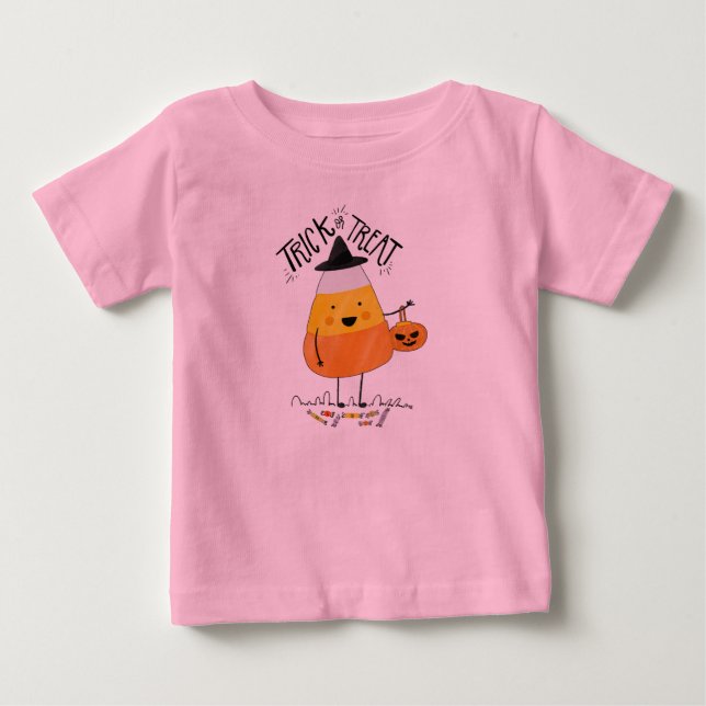 T-shirt Pour Bébé Tricoter ou traiter l'Halloween du maïs bonbon | B (Devant)