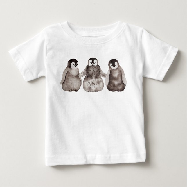 T-shirt Pour Bébé Trois chicots Penguin Empereur D'Aquarelle  (Devant)