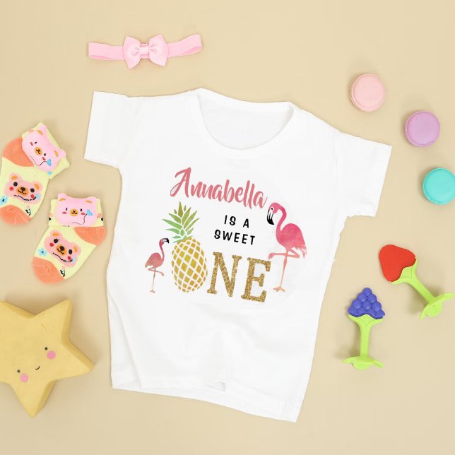 T-shirt Pour Bébé Tropical Summer Beach Luau Girls 1er anniversaire (Créateur téléchargé)
