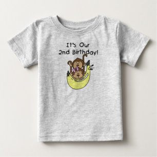 T-shirt Pour Bébé Twins Monkey Boy and Girl 2e anniversaire