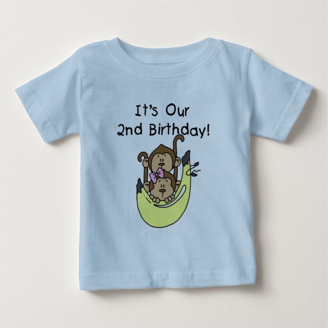 T-shirt Pour Bébé Twins Monkey Boy and Girl 2e anniversaire (Devant)