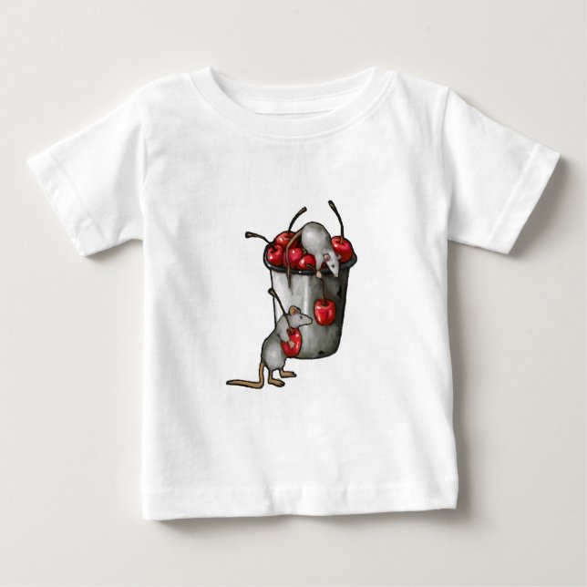 T-shirt Pour Bébé Two MICE Stealing Cherries, Bucket of Cherries Art (Devant)
