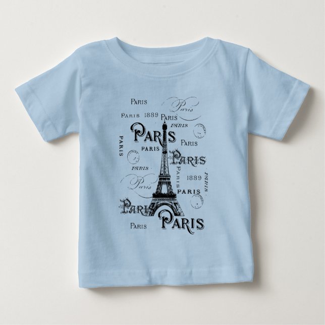 T-shirt Pour Bébé Typographie Calligraphie Paris France Tour Eiffel (Devant)