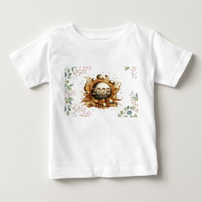 T-shirt Pour Bébé Typographie dorée bonne année 2025 (Devant)