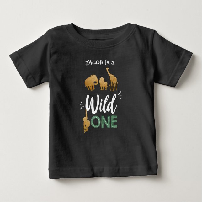 T-shirt Pour Bébé Un 1er anniversaire sauvage Animaux Black Gold T-s (Devant)