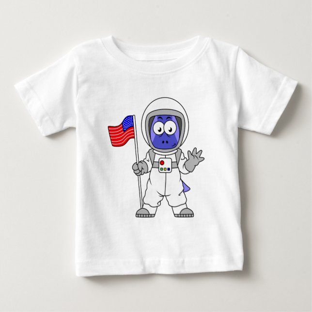 T-shirt Pour Bébé Un astronaute parasaurolophus tient le drapeau amé (Devant)
