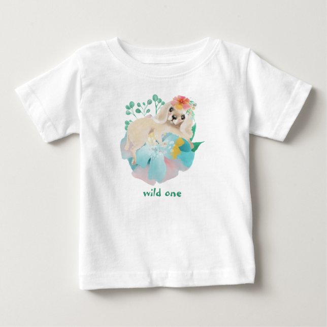 T-shirt Pour Bébé Un Bébé Sauvage Un Bébé Fille Premier Anniversaire (Devant)