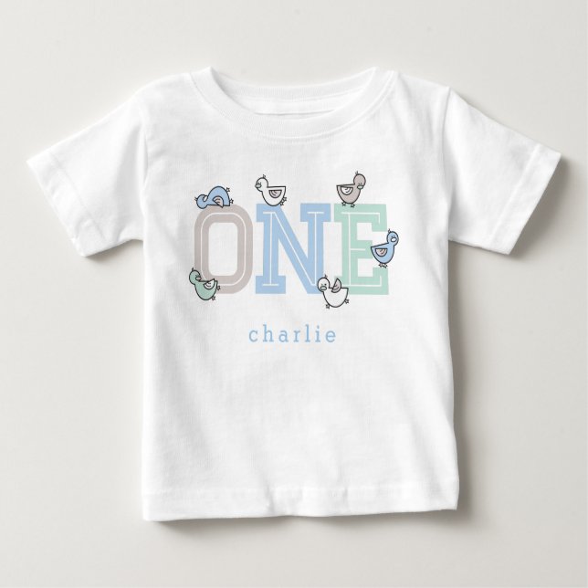 T-shirt Pour Bébé UN Bleu Whimsical mignon bébé garçon canards colli (Devant)
