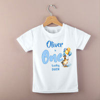 Un canard chanceux bleu en vichy anniversaire impr