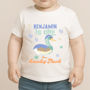 T-shirt Pour Bébé Un Canard Chanceux & Bulles Premier Anniversaire P