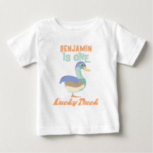 T-shirt Pour Bébé Un Canard Chanceux Premier Anniversaire Pastel
