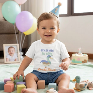 T-shirt Pour Bébé Un Canard Chanceux Premier Anniversaire Pastel