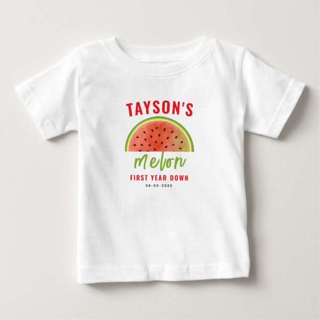 T-shirt Pour Bébé Un dans un Melon 1er Anniversaire – Pastèque Migno (Devant)