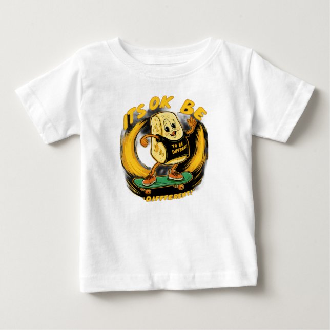 T-shirt Pour Bébé Un dessin animé mozzaerlla bâton sur le skateboard (Devant)