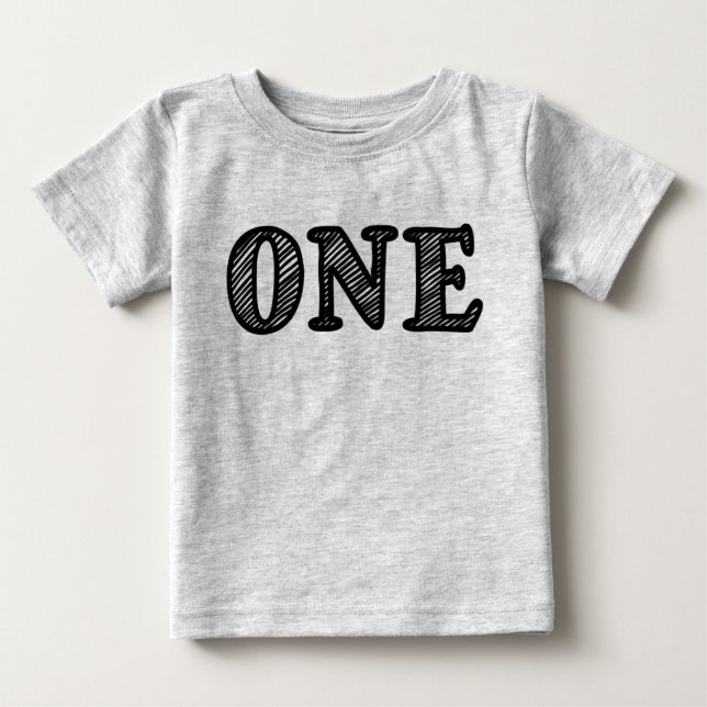 T-shirt Pour Bébé UN en Black Marker Design 1er anniversaire (Devant)
