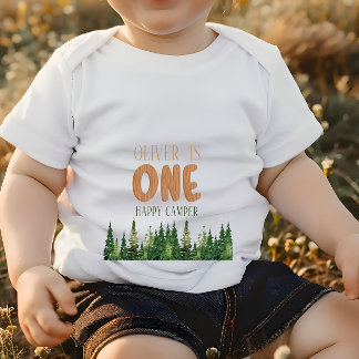 T-shirt Pour Bébé Un Happy Camper Bois de Wood 1er Anniversaire