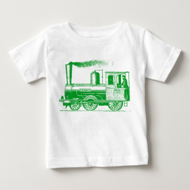 T-shirt Pour Bébé Un homme et son train - Gris Vert (Devant)