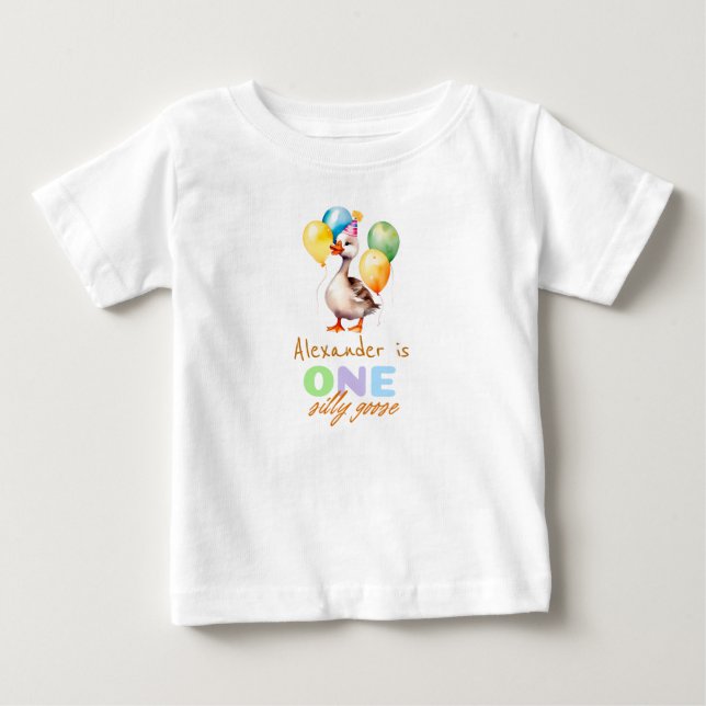 T-shirt Pour Bébé Un joyeux Garçon Bleu d'Oie Idiote 1er Anniversair (Devant)