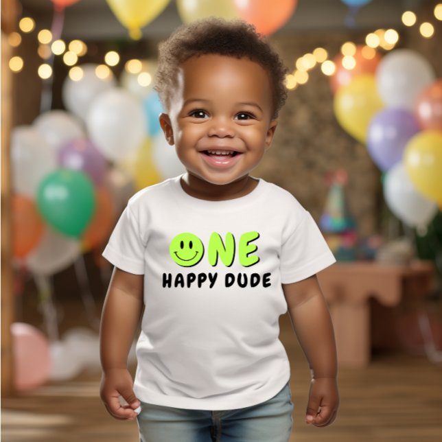 T-shirt Pour Bébé Un joyeux Mec 1er anniversaire Green Smiley (Créateur téléchargé)