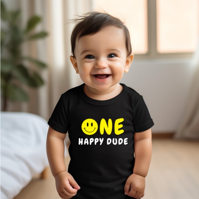 T-shirt Pour Bébé Un joyeux Mec 1er anniversaire Smiley Jaune (Créateur téléchargé)