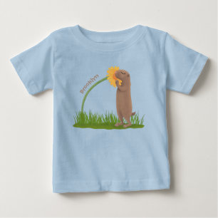 T-shirt Pour Bébé Un mignon chien de prairie reniflant la caricature