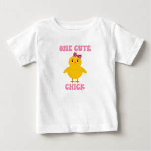 T-shirt Pour Bébé Un mignon oiseau de Pâques Pink Polka Dot Bow