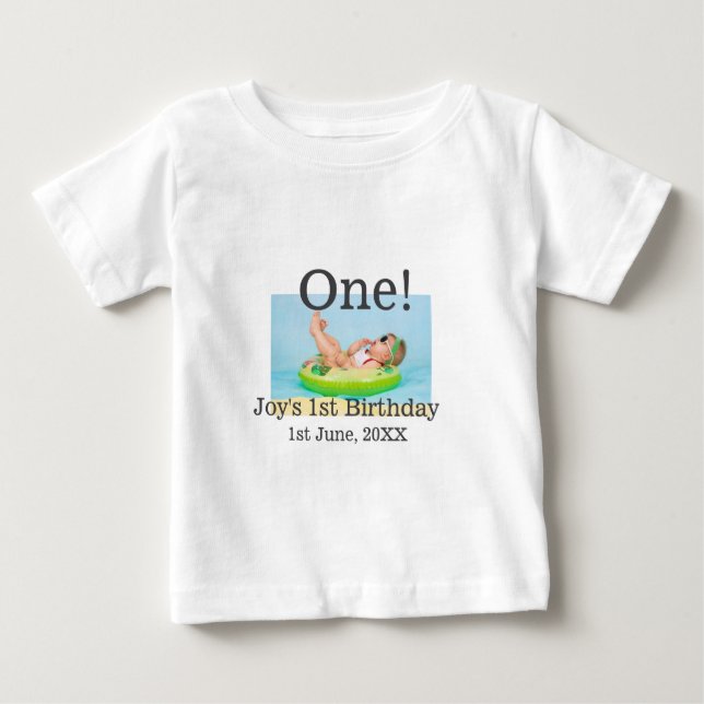 T-shirt Pour Bébé Un premier anniversaire photo moderne ajouter nom  (Devant)