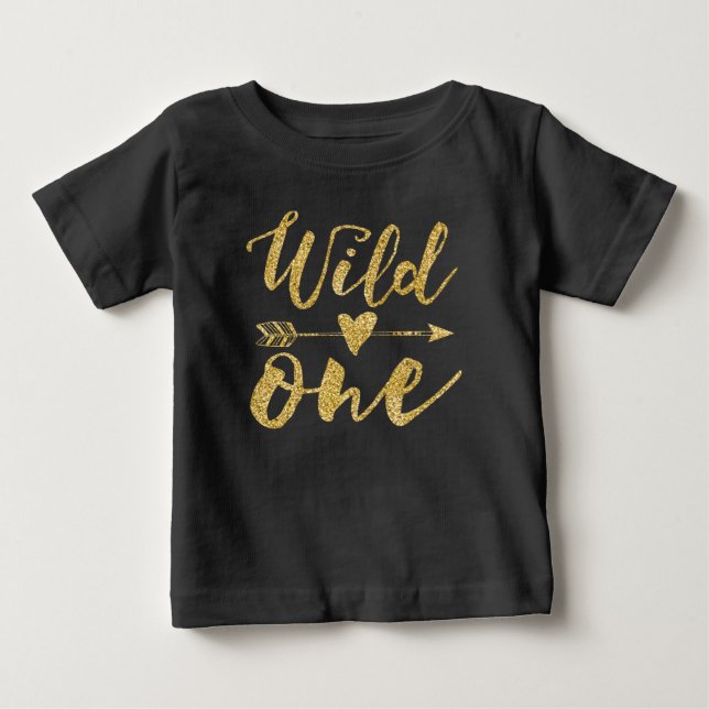 T-shirt Pour Bébé Un sauvage | 1er anniversaire Noir & Golden (Devant)
