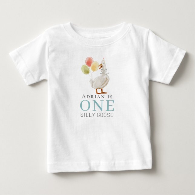 T-shirt Pour Bébé Un sot goose Boy Blue 1er anniversaire (Devant)