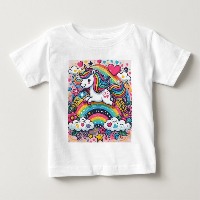 T-shirt Pour Bébé Unicorne arc-en-ciel (Devant)