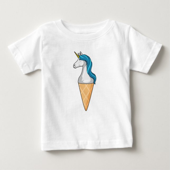 T-shirt Pour Bébé Unicorne avec crème glacée gaufre (Devant)