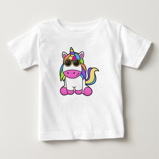 T-shirt Pour Bébé Unicorne avec lunettes de soleil (Devant)