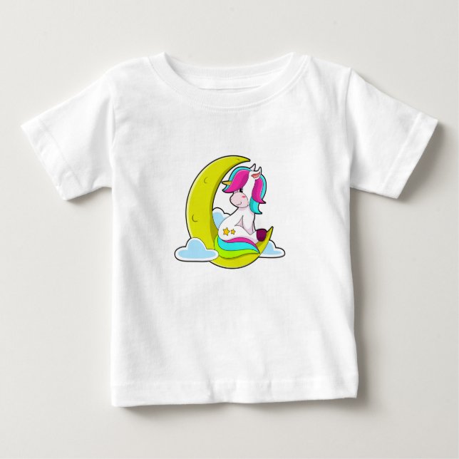 T-shirt Pour Bébé Unicorne avec nuages et lune (Devant)
