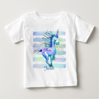 T-shirt Pour Bébé Unicorne Magique Aquarelle Bleu