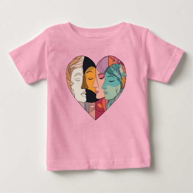 T-shirt Pour Bébé Unity Heart Diverse Faces Line Art Diversity  (Devant)
