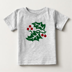 T-shirt Pour Bébé Vacances de Noël Green Holly et Red Berries