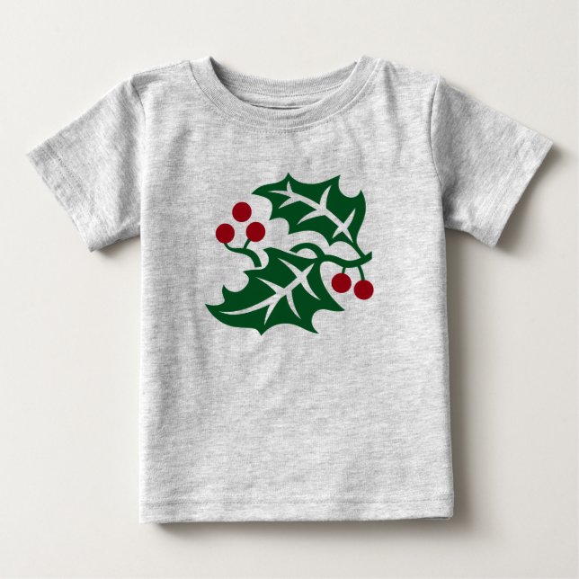 T-shirt Pour Bébé Vacances de Noël Green Holly et Red Berries (Devant)