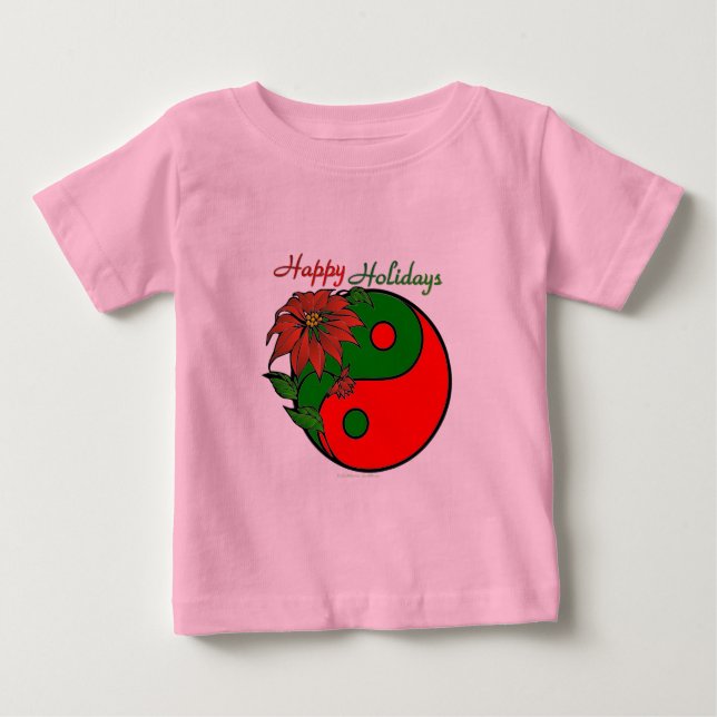 T-shirt Pour Bébé Vacances Yin Yang Poinsettia Rouge Vert (Devant)