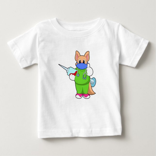 T-shirt Pour Bébé Vaccination au chat avec seringue (Devant)