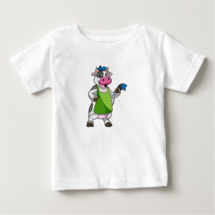 T-shirt Pour Bébé Vache en peintre avec peinture et tablier