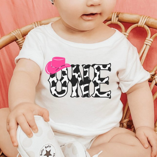 T-shirt Pour Bébé Vache Print Cowgirl Casquette ONE First 1Birthday  (Créateur téléchargé)
