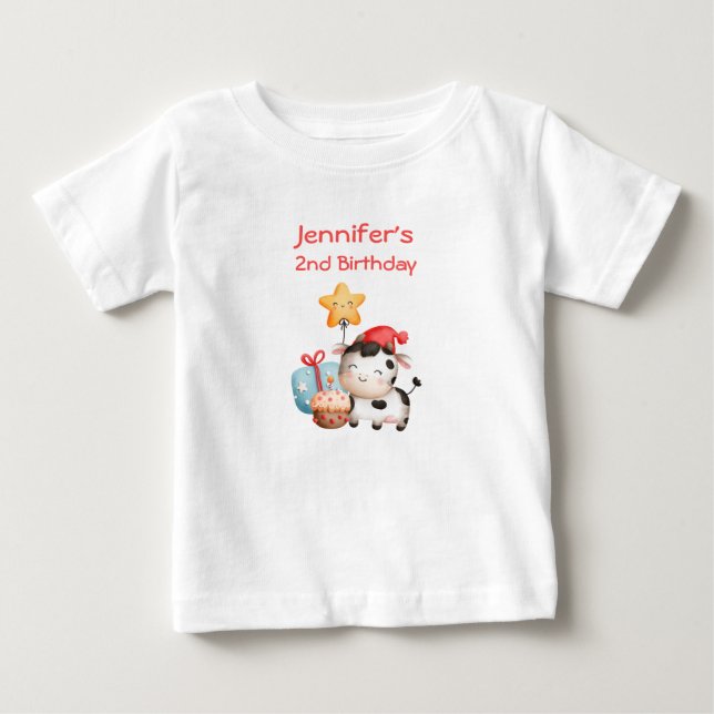T-shirt Pour Bébé Vache souriante mignonne adorable Anniversaire (Devant)